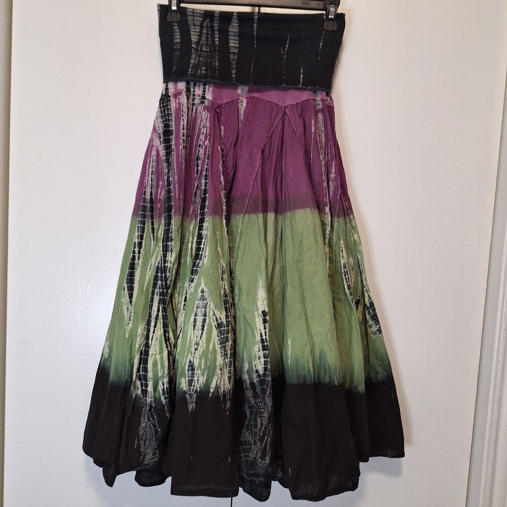 Bisou Bisou Tie Dye Boho Maxi Skirt Fold Over Waist Womens Small Festival